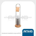 Anho Bamboo Free Standing Toilet Paper Holder and Toilet Bowl Brush Combo for Bathroom Storage